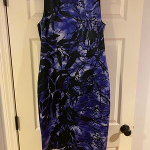 Tahari Black and Blue Midi Dress